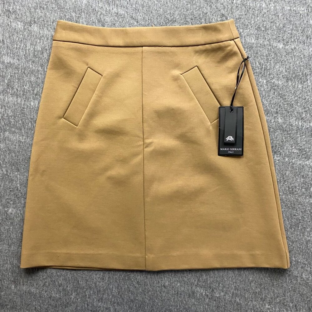New Mario Serrani Italy Skirt Womens Size 4 Tan A-Line‎ Knee Length Faux Pockets